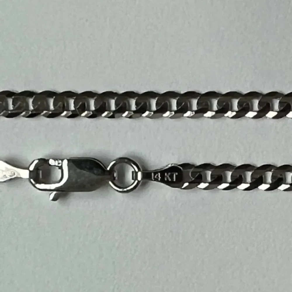 14k Solid White Gold Curb Concave Cuban Chain Bracelet | 3.0 mm |